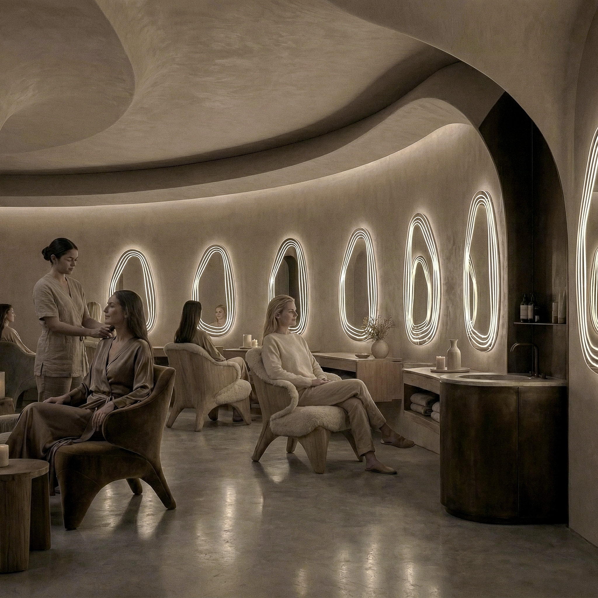 Cobblestone in beauty center: la luce Ghost disegna il perimetro e accompagna l’esperienza di cura, mantenendo una presenza discreta e precisa.