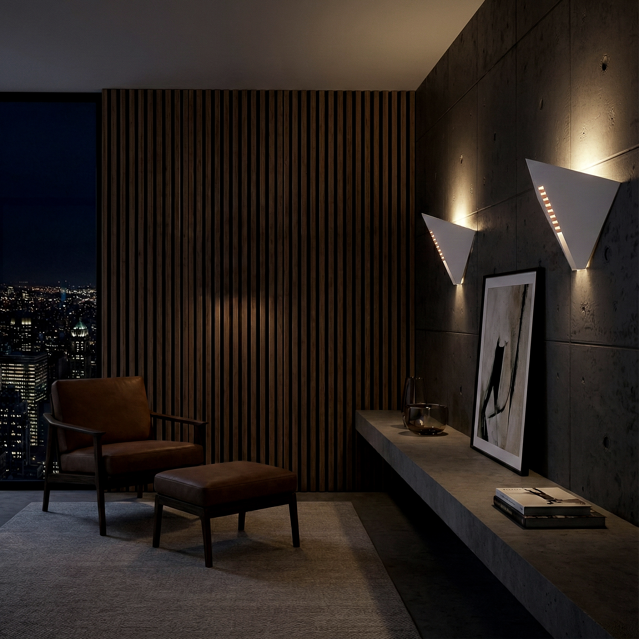 Vista inclinata: la piega della lamiera definisce volume e direzione della luce; dettaglio dei dischi in PMMI.