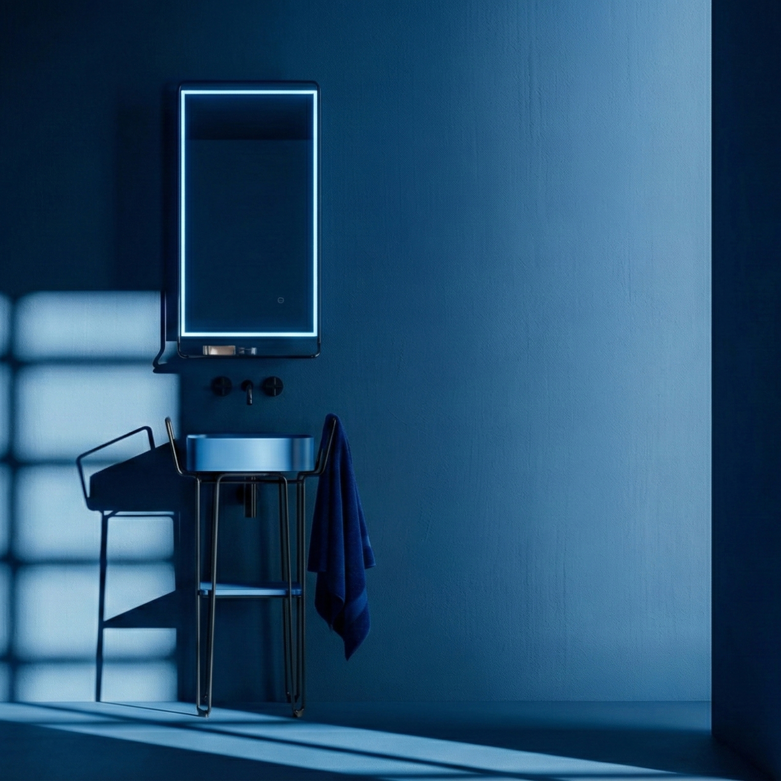 Vista ravvicinata del Sistema: la maniglia integrata nel telaio e l’angolo del bacino definiscono un gesto ergonomico e immediato.