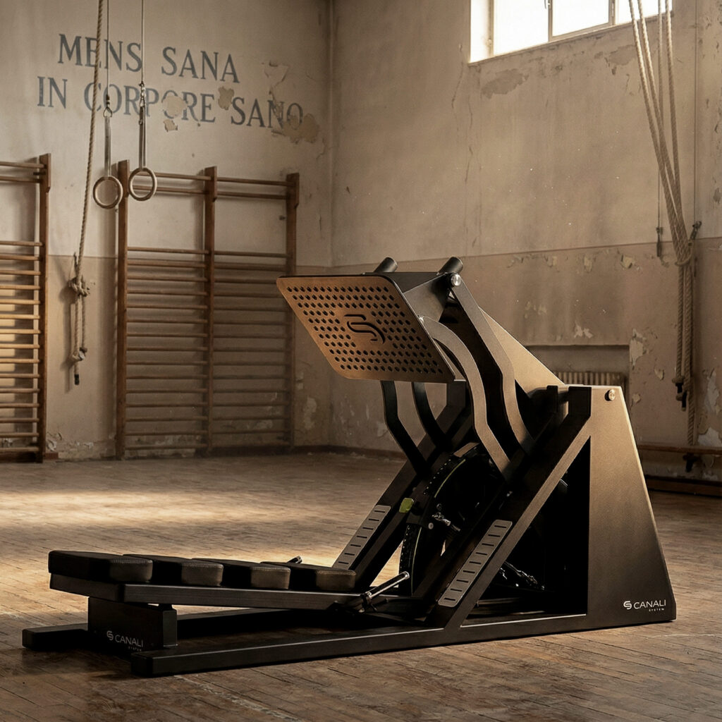 Leg Press: struttura compatta e cinematica leggibile.