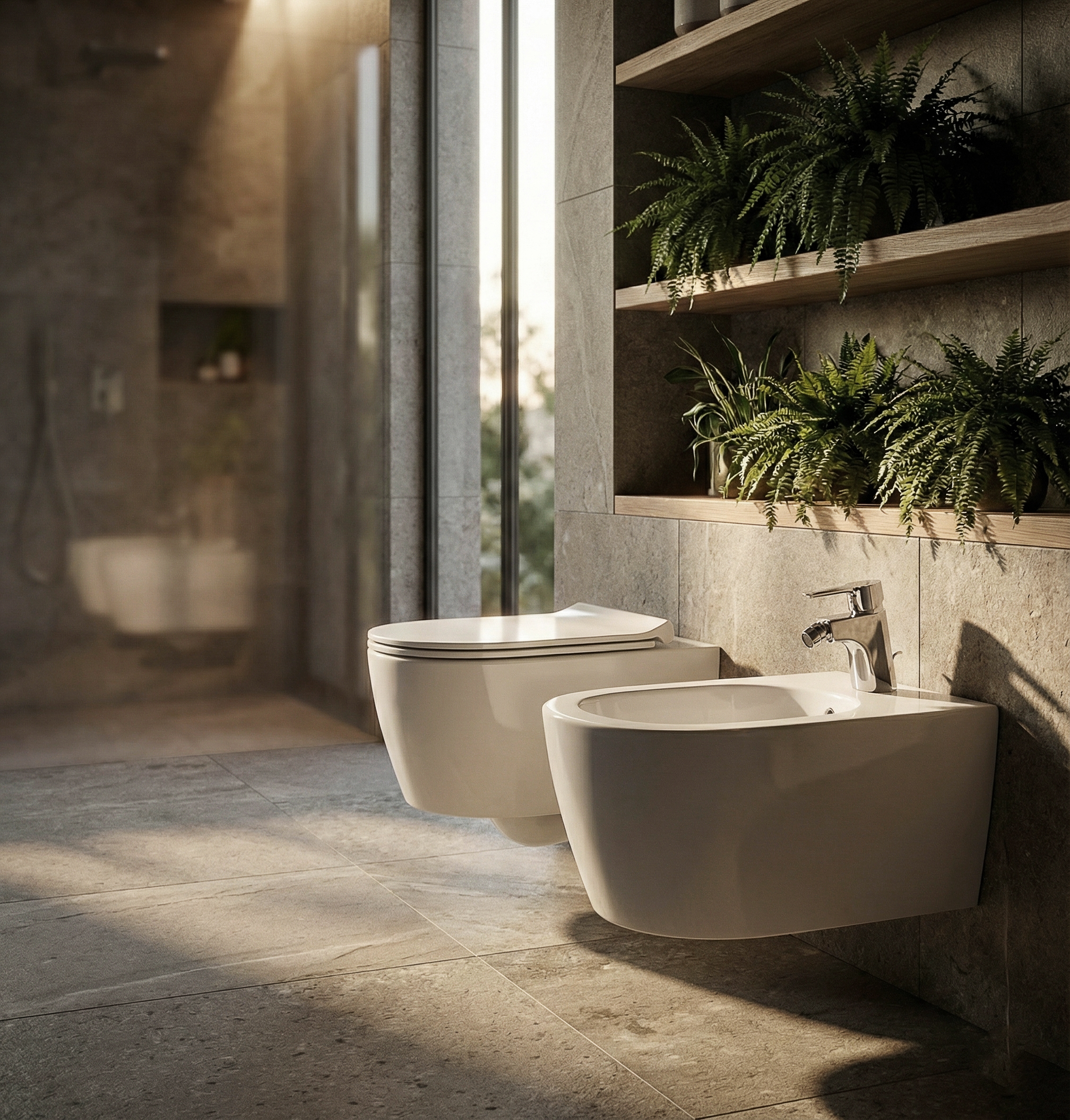 Rubinetto New Way per bidet installato in bagno contemporaneo, finitura cromata.
