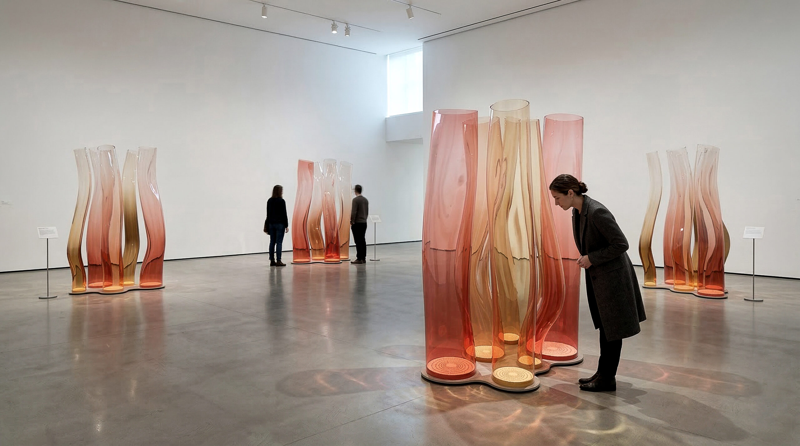 Oceanida allestita in fiera durante la mostra Elementaria, con i tubi trasparenti disposti come elementi scultorei nello spazio espositivo.